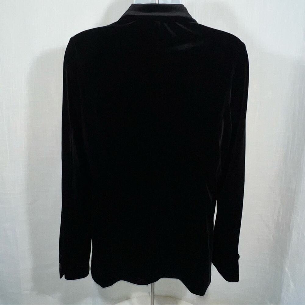 Tahari Black Velvet Stretch One Button Blazer Medium Holiday Evening Jacket - Picture 10 of 11